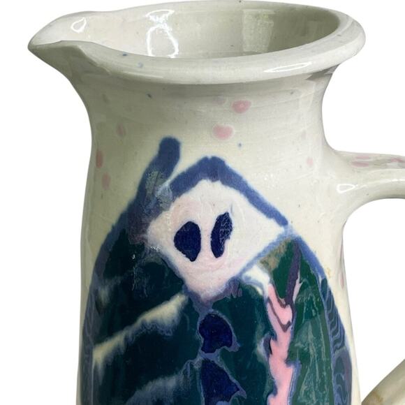 Handmade Pottery Vintage Pitcher Fish Design Signed Studio Art Ceramic 8" Tall - Picture 4 of 12